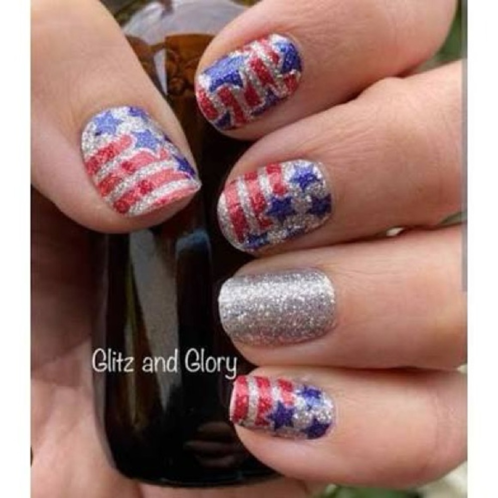 Color Street Silver and Blue-Red Nail Strips